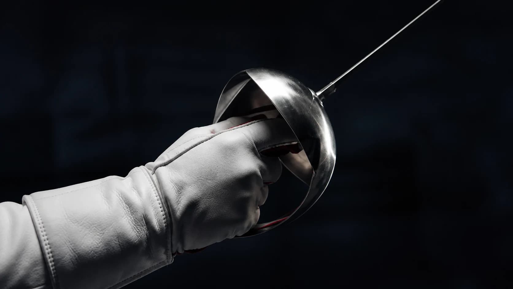 Close-up of a fencing weapon guard and blade